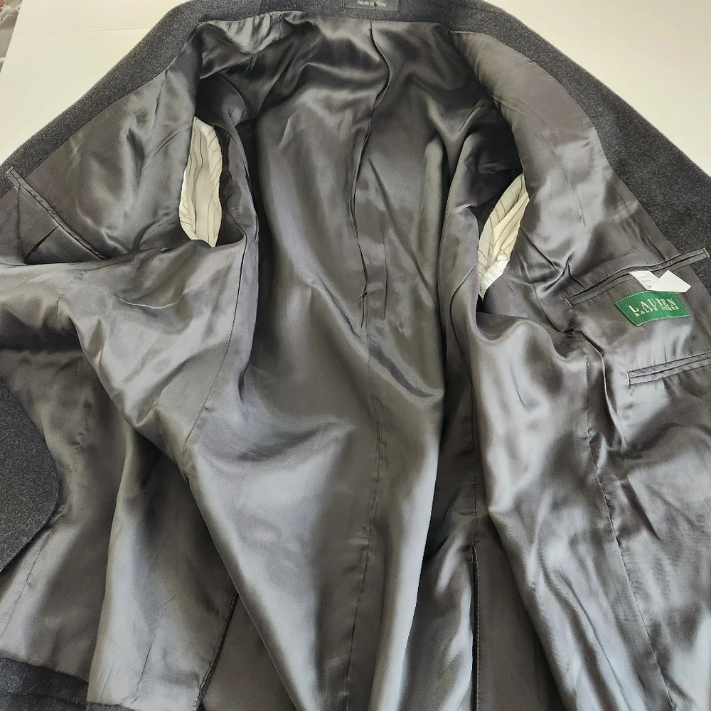 Lauren Ralph Lauren 100% Wool Dark Gray Lined Suit Jacket Sport Coat Size 41R